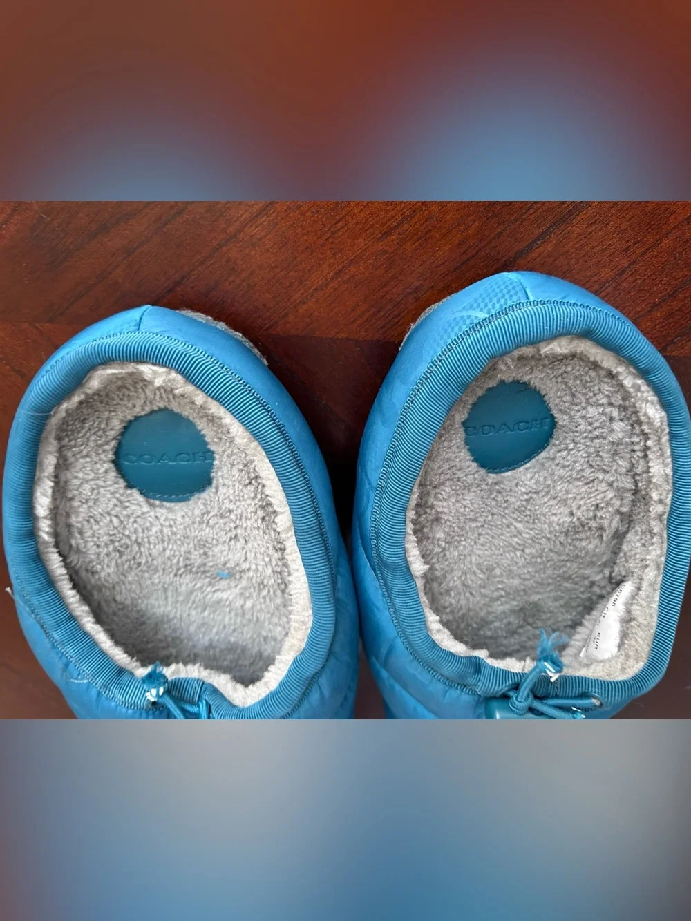 Coach Women's Plush Shearling Slippers in Light blue size 6.5B
